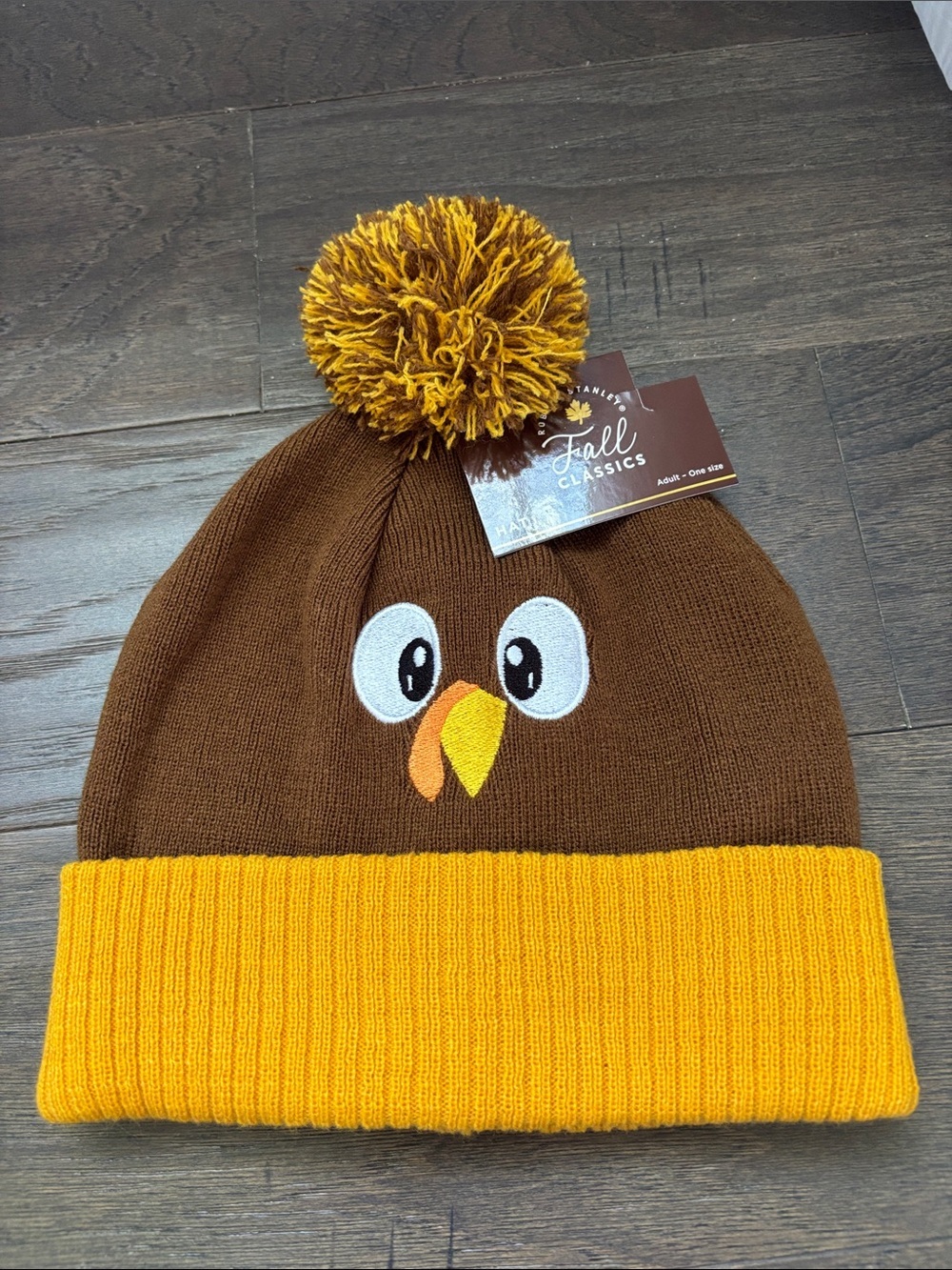 Hobby Lobby Turkey Pom Pom Beanie,cuffed,knit embroidered,stretch,Thanksgiving
